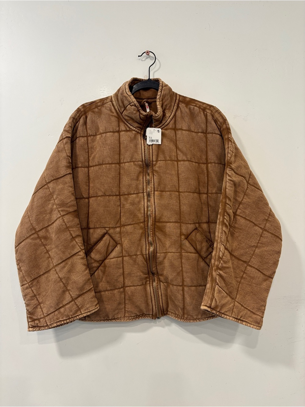 New Free People Quilted Dolman Knit Jacket Toasted Coconut Boho Distressed XS
